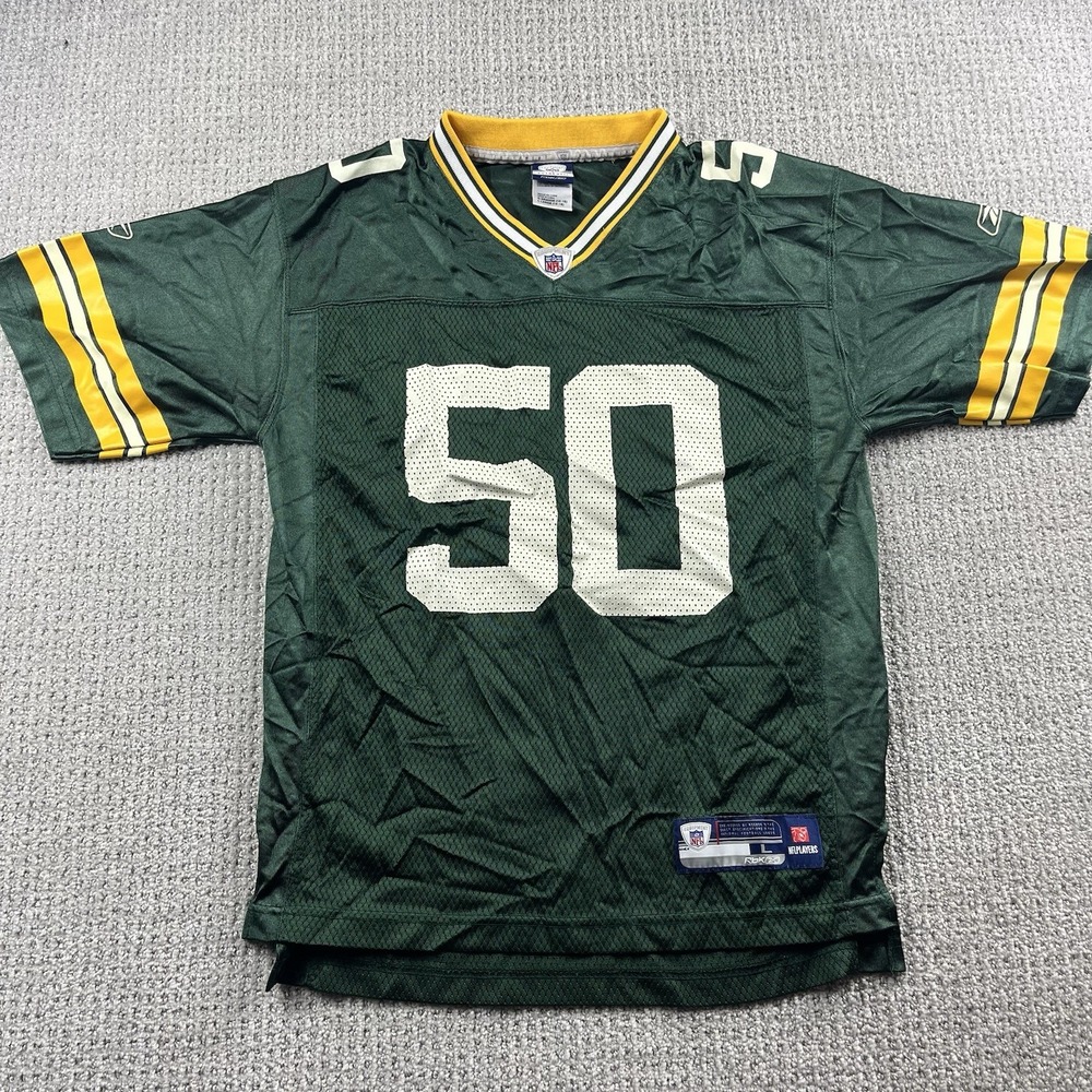 Green Bay Packers Jersey Reebok Equipment AJ Hawk #50 NFL Youth Boys Large